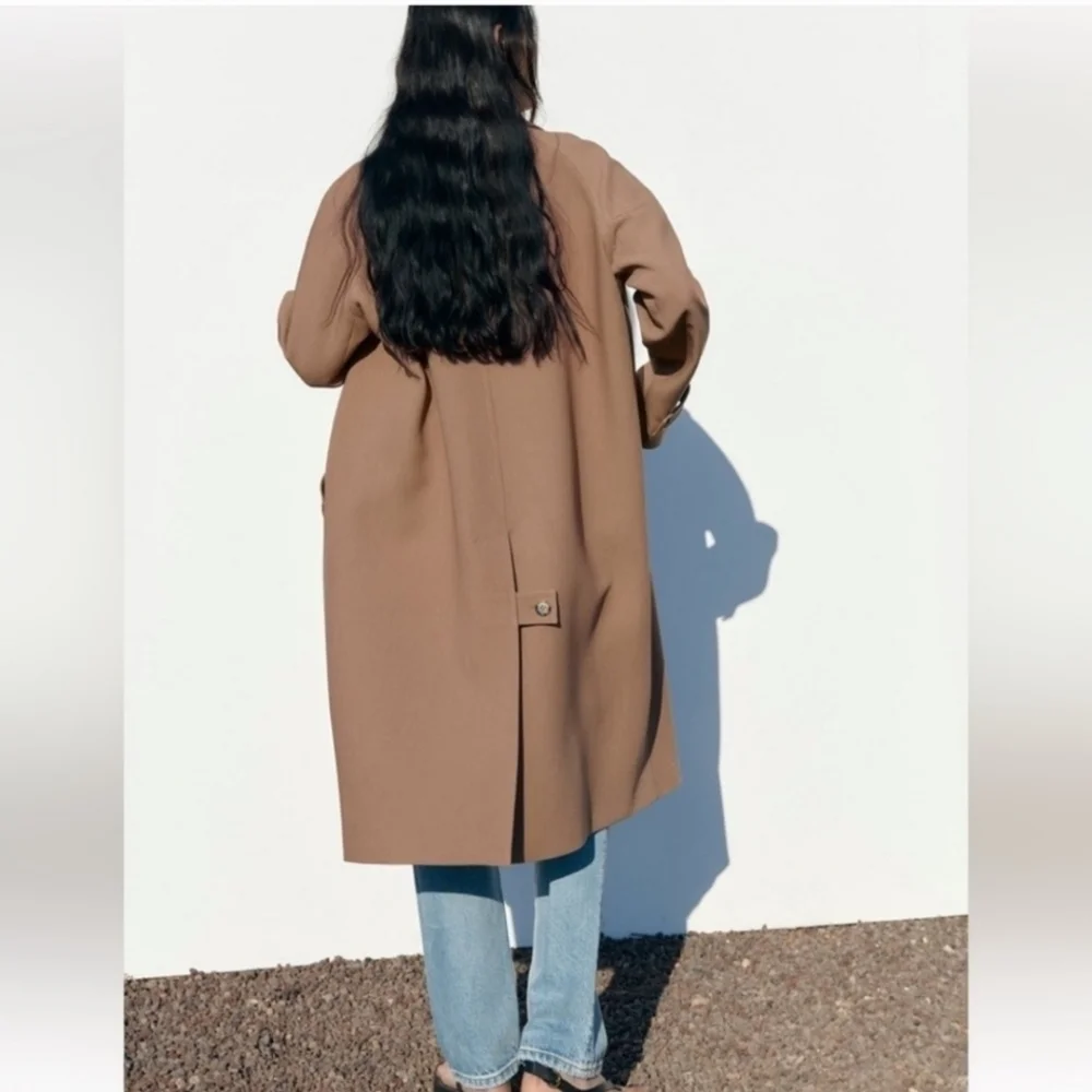 New Zara Champagne Long Pocket Coat Ref 2848/948 Small - Picture 8 of 14